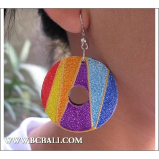 Bali Circle Wooden Earrings Painted